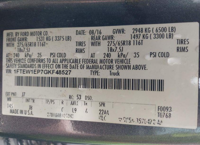 Photo 9 of 2016 Ford F-150 XLT (VIN 1FTEW1EP7GKF48527)