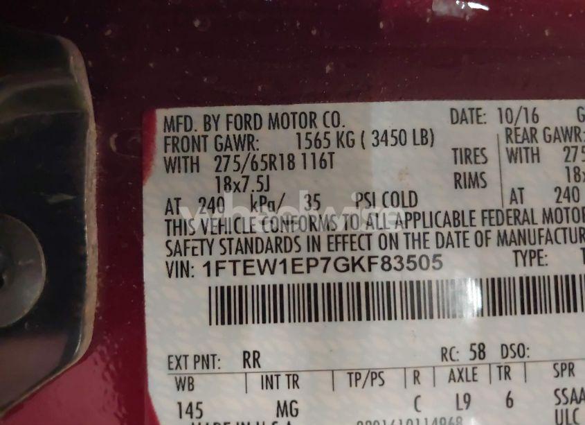 Photo 9 of 2016 Ford F-150 XLT (VIN 1FTEW1EP7GKF83505)