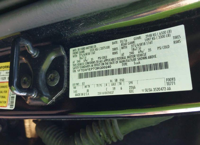 Photo 9 of 2016 Ford F-150 XLT (VIN 1FTEW1EP7GKG00240)