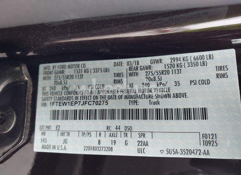 Photo 9 of 2018 Ford F-150 XL (VIN 1FTEW1EP7JFC70275)