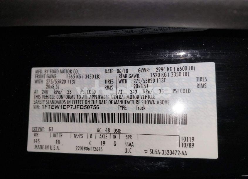 Photo 9 of 2018 Ford F-150 XLT (VIN 1FTEW1EP7JFD50756)