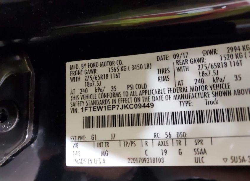 Photo 9 of 2018 Ford F-150 XLT (VIN 1FTEW1EP7JKC09449)