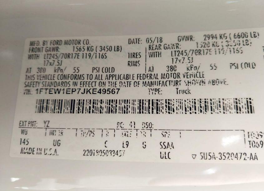 Photo 9 of 2018 Ford F-150 XLT (VIN 1FTEW1EP7JKE49567)