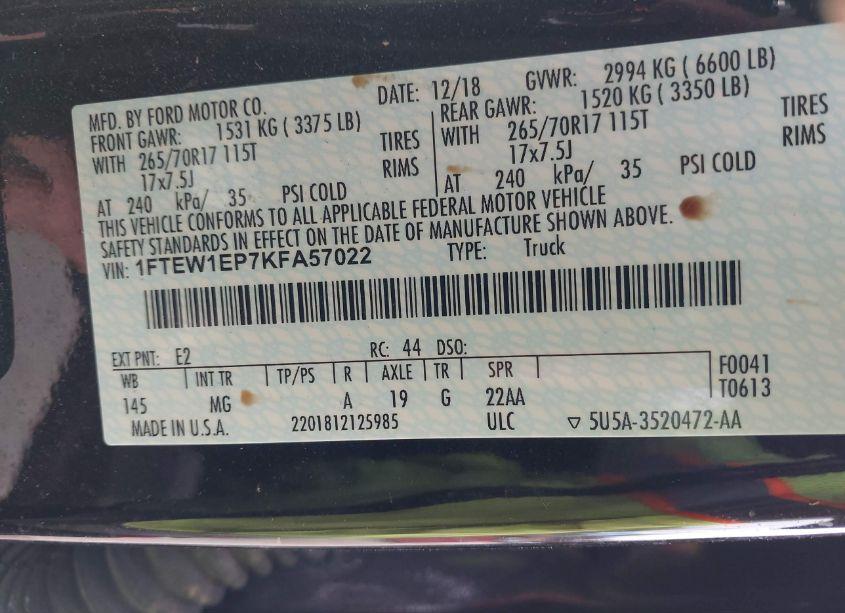 Photo 9 of 2019 Ford F-150 XLT (VIN 1FTEW1EP7KFA57022)