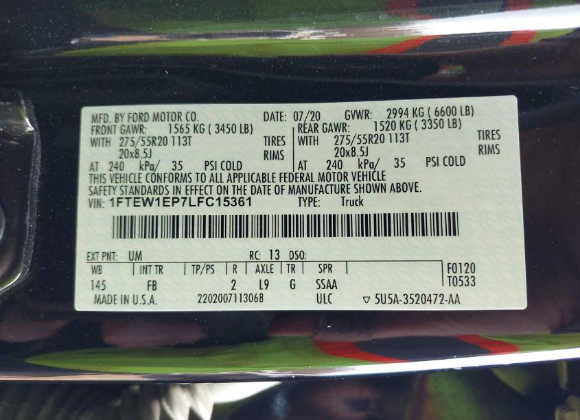 Photo 9 of 2020 Ford F-150 XLT (VIN 1FTEW1EP7LFC15361)