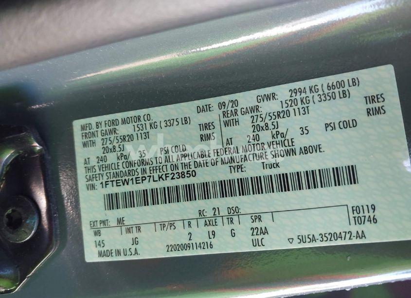 Photo 9 of 2020 Ford F-150 XL (VIN 1FTEW1EP7LKF23850)