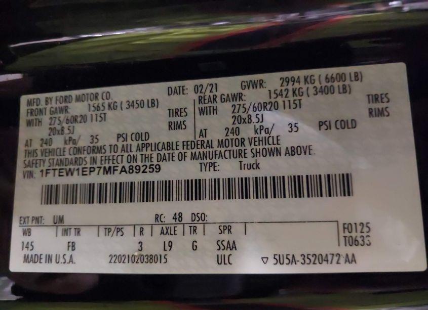 Photo 9 of 2021 Ford F-150 XLT (VIN 1FTEW1EP7MFA89259)