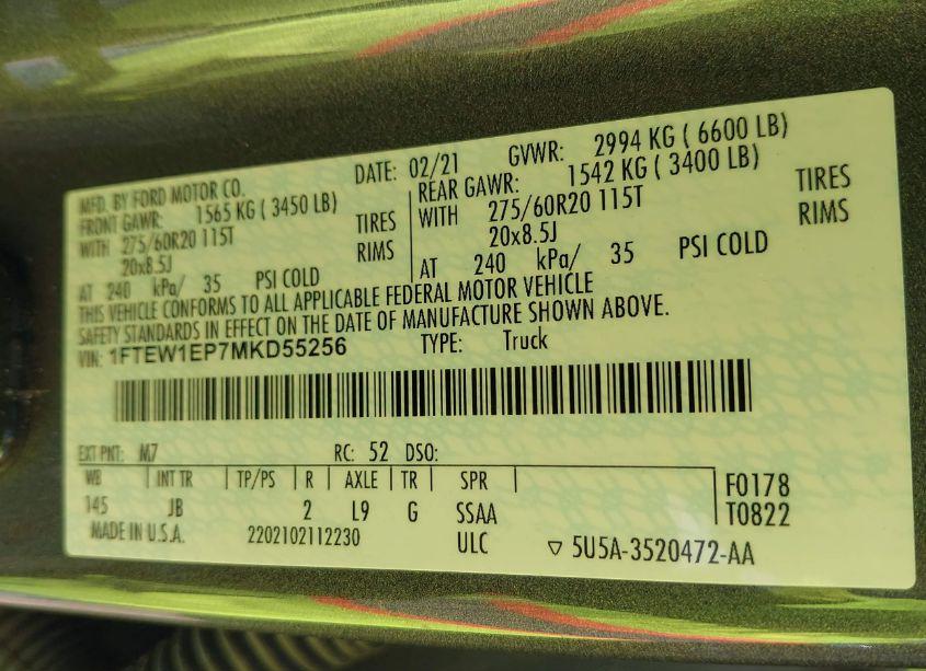Photo 9 of 2021 Ford F-150 XL (VIN 1FTEW1EP7MKD55256)