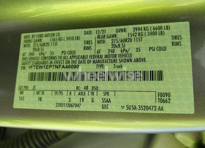 Photo 9 of 2022 Ford F-150 XLT (VIN 1FTEW1EP7NFA46090)