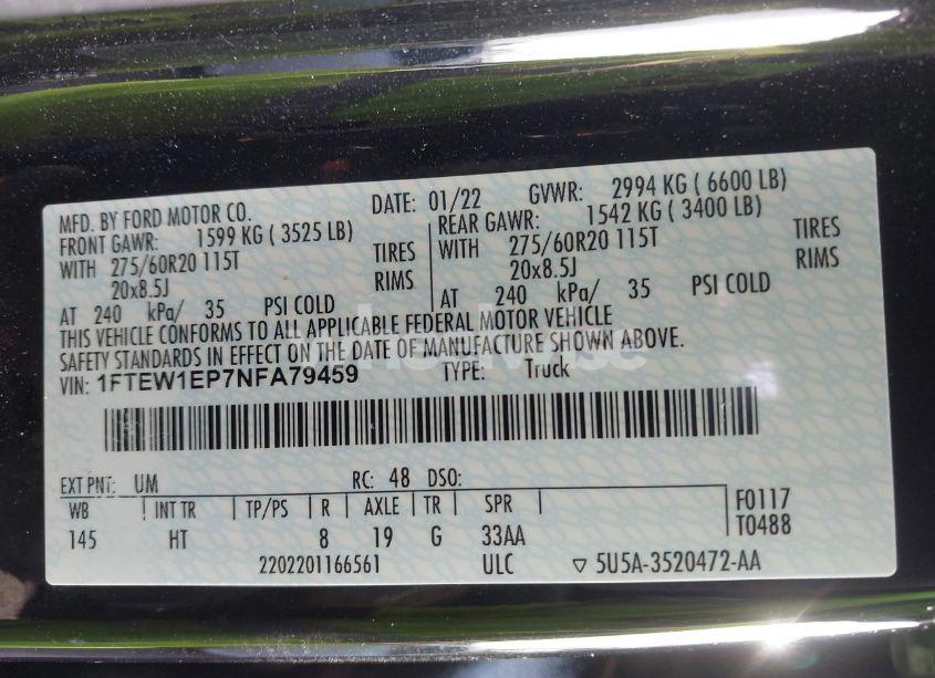 Photo 9 of 2022 Ford F-150 LARIAT (VIN 1FTEW1EP7NFA79459)