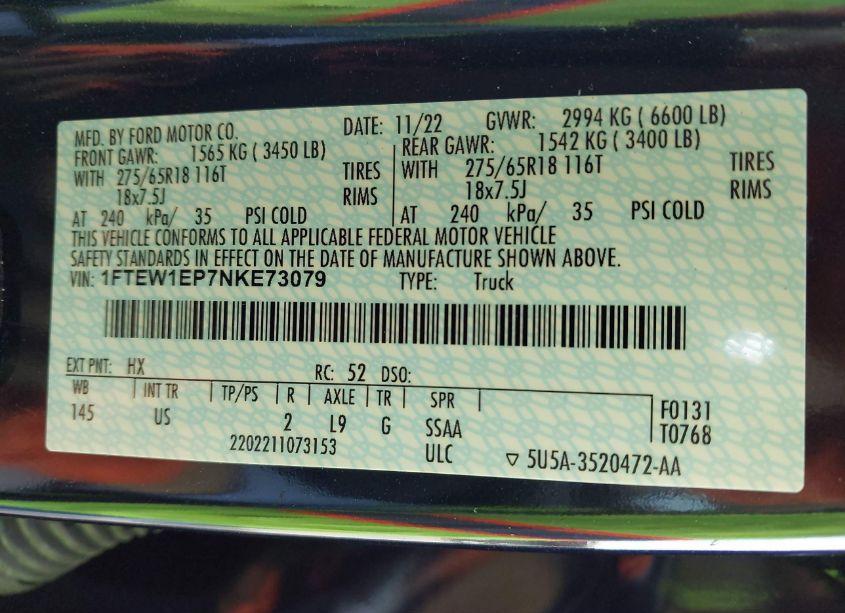 Photo 9 of 2022 Ford F-150 XLT (VIN 1FTEW1EP7NKE73079)