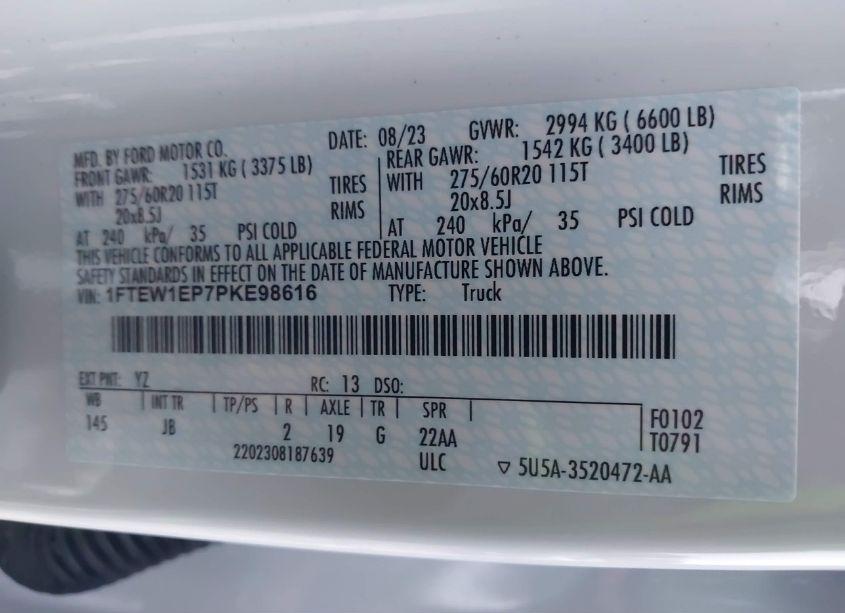 Photo 9 of 2023 Ford F-150 XL (VIN 1FTEW1EP7PKE98616)