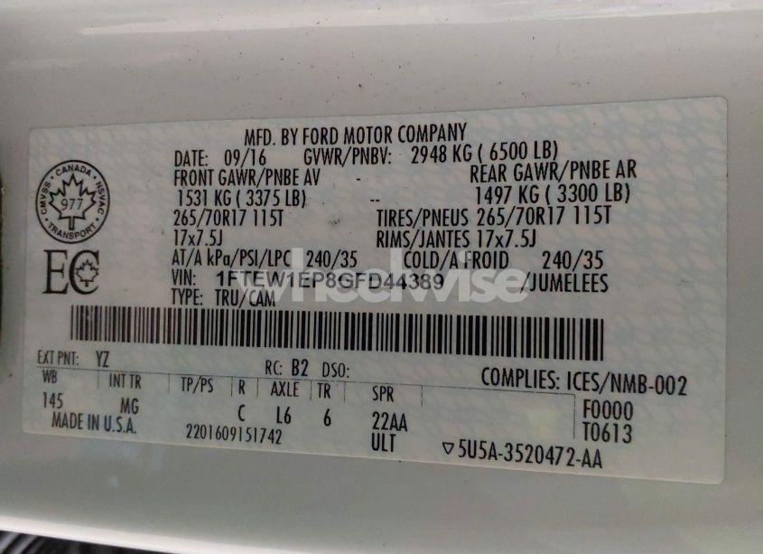 Photo 17 of 2016 Ford F-150 XLT (VIN 1FTEW1EP8GFD44389)