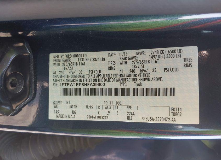 Photo 9 of 2017 Ford F-150 XLT (VIN 1FTEW1EP8HFA39900)