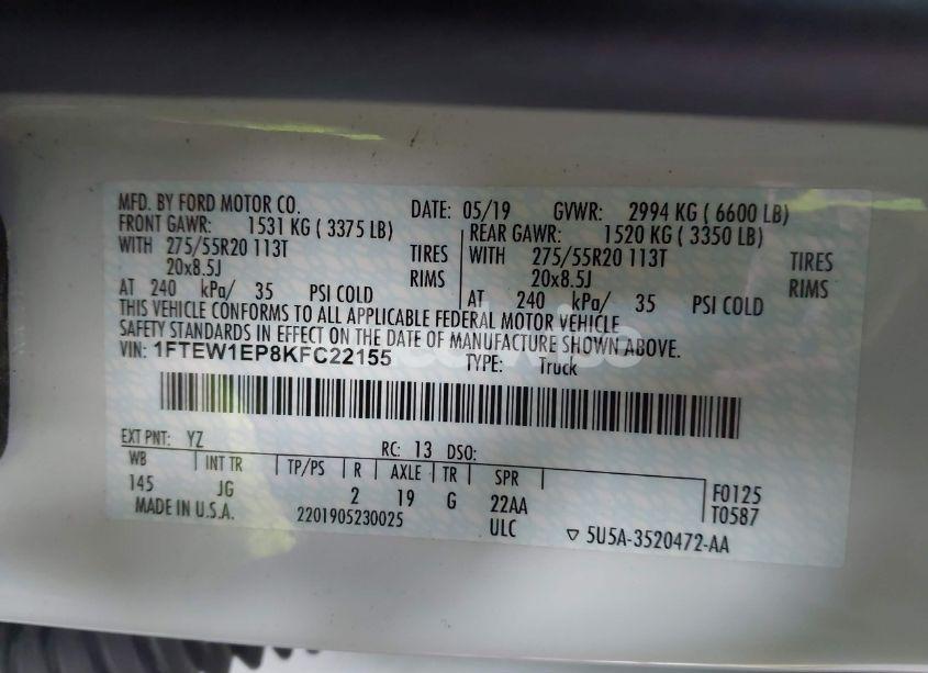 Photo 9 of 2019 Ford F-150 XL (VIN 1FTEW1EP8KFC22155)