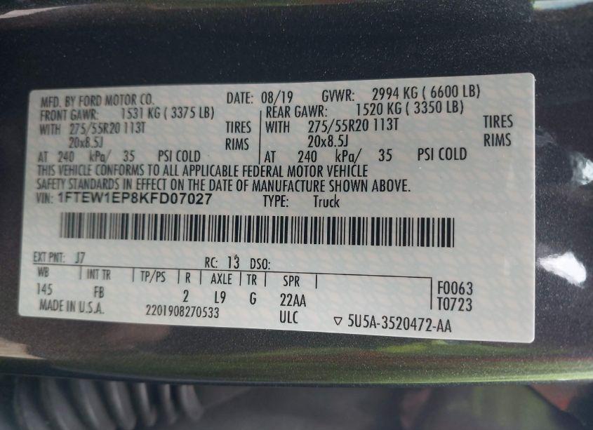 Photo 9 of 2019 Ford F-150 XLT (VIN 1FTEW1EP8KFD07027)