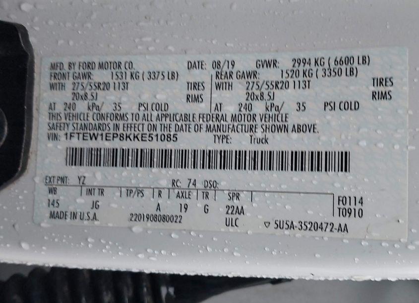 Photo 9 of 2019 Ford F-150 XL (VIN 1FTEW1EP8KKE51085)