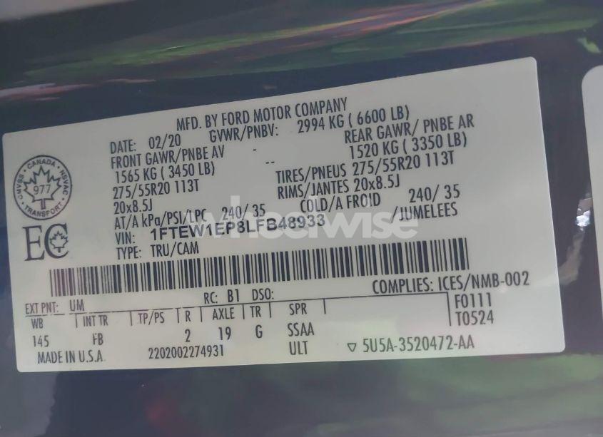 Photo 9 of 2020 Ford F-150 XLT (VIN 1FTEW1EP8LFB48933)