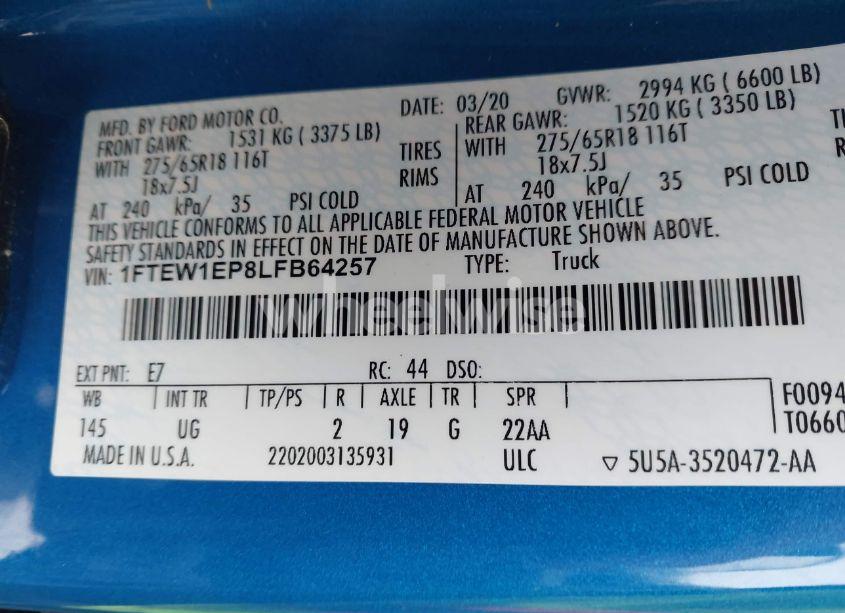 Photo 9 of 2020 Ford F-150 XLT (VIN 1FTEW1EP8LFB64257)