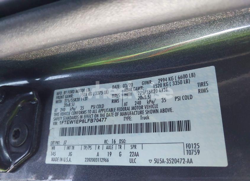 Photo 9 of 2020 Ford F-150 XL (VIN 1FTEW1EP8LFB70477)