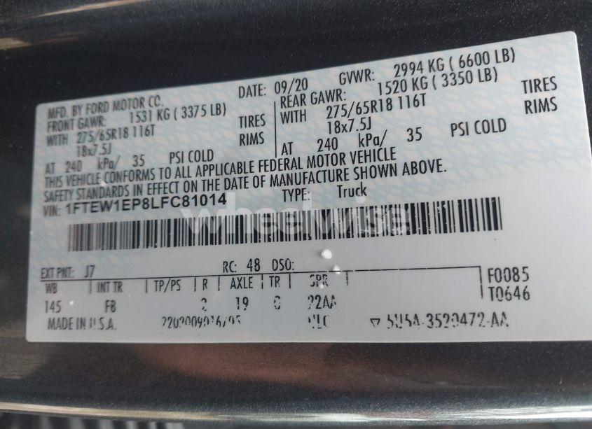 Photo 9 of 2020 Ford F-150 XLT (VIN 1FTEW1EP8LFC81014)