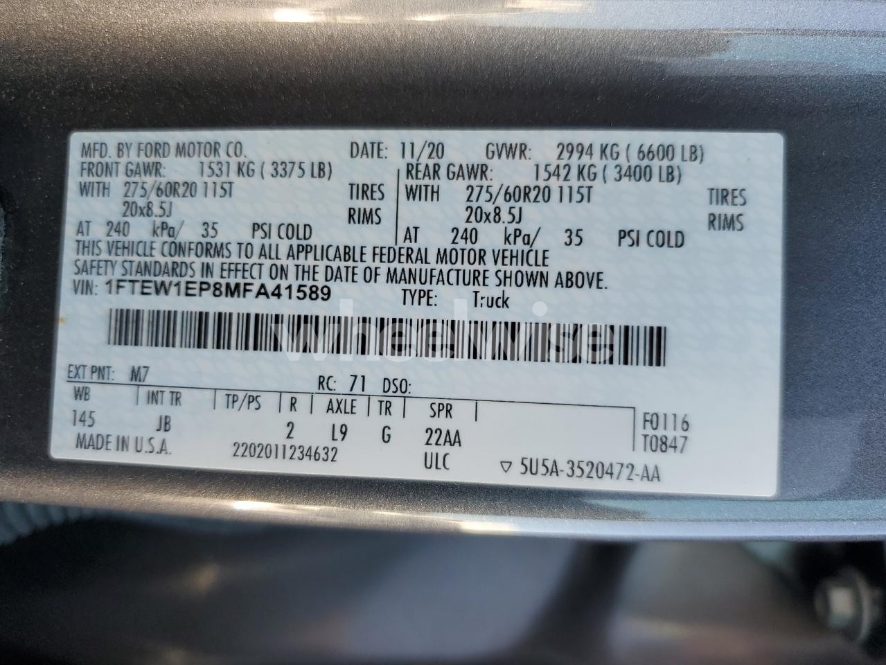 Photo 12 of 2021 FORD F150 SUPERCREW (VIN 1FTEW1EP8MFA41589)