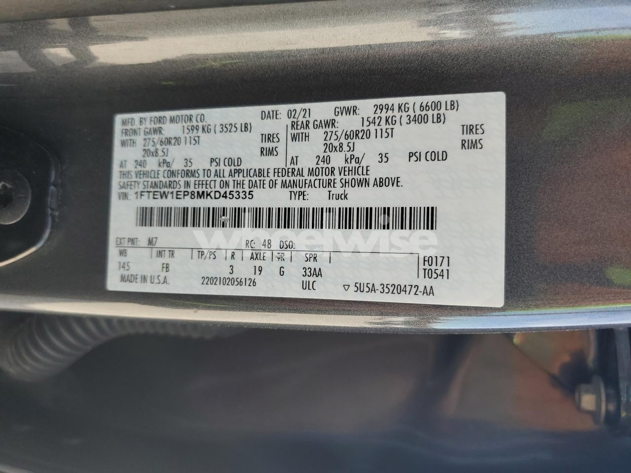 Photo 13 of 2021 FORD F150 SUPERCREW (VIN 1FTEW1EP8MKD45335)