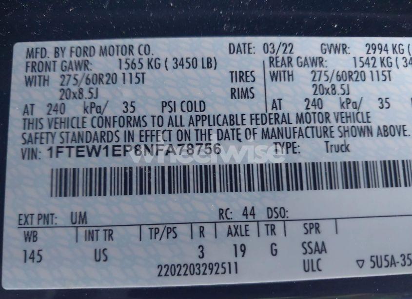 Photo 9 of 2022 Ford F-150 XLT (VIN 1FTEW1EP8NFA78756)