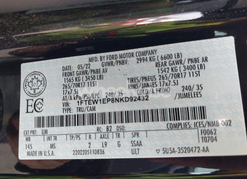 Photo 9 of 2022 Ford F-150 XLT (VIN 1FTEW1EP8NKD92432)