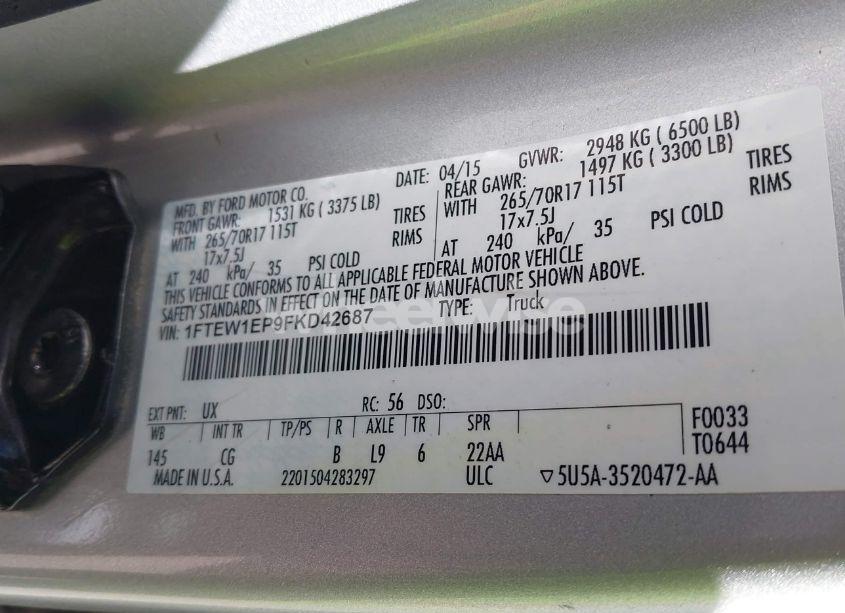 Photo 9 of 2015 Ford F-150 XL (VIN 1FTEW1EP9FKD42687)