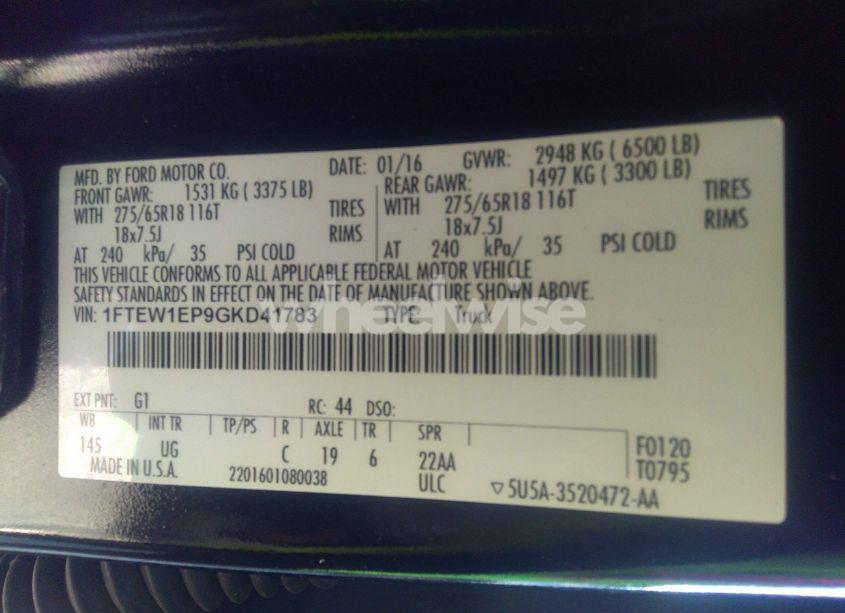 Photo 9 of 2016 Ford F-150 XLT (VIN 1FTEW1EP9GKD41783)