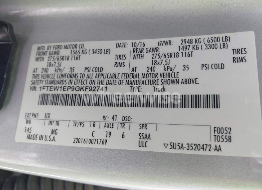 Photo 9 of 2016 Ford F-150 XLT (VIN 1FTEW1EP9GKF92741)