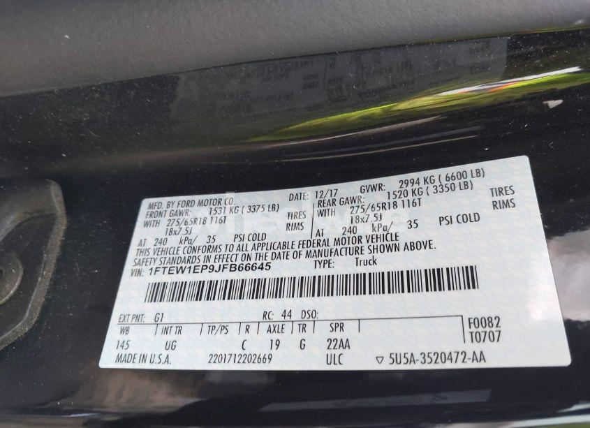 Photo 9 of 2018 Ford F-150 XLT (VIN 1FTEW1EP9JFB66645)