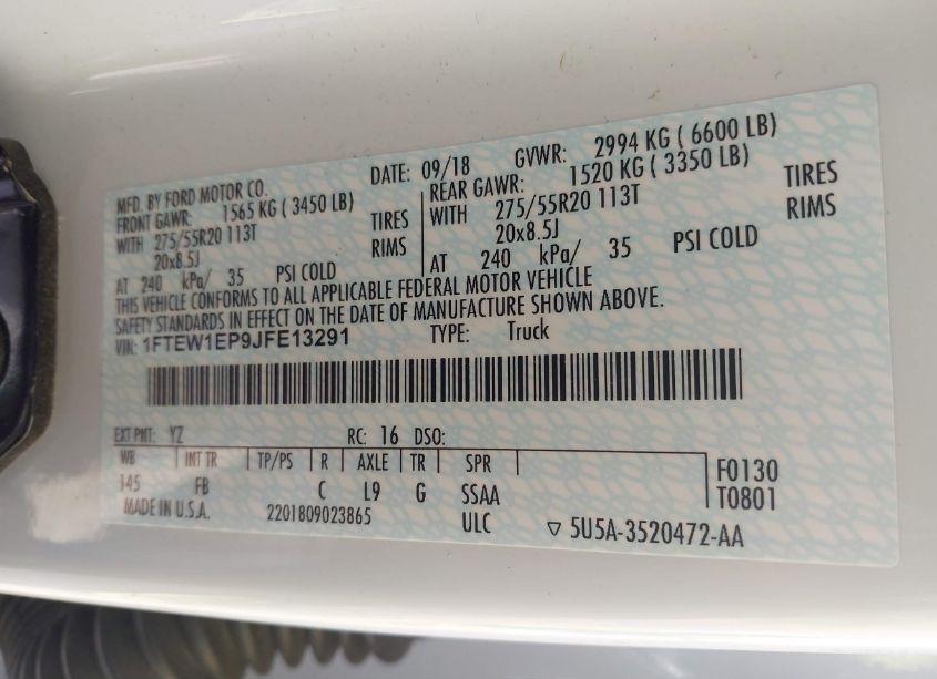 Photo 9 of 2018 Ford F-150 XLT (VIN 1FTEW1EP9JFE13291)