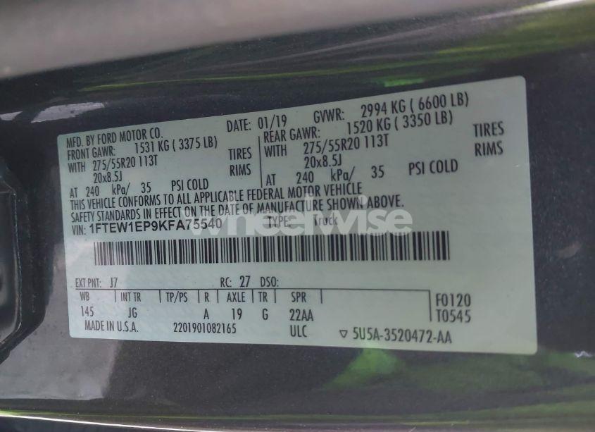 Photo 9 of 2019 Ford F-150 XL (VIN 1FTEW1EP9KFA75540)