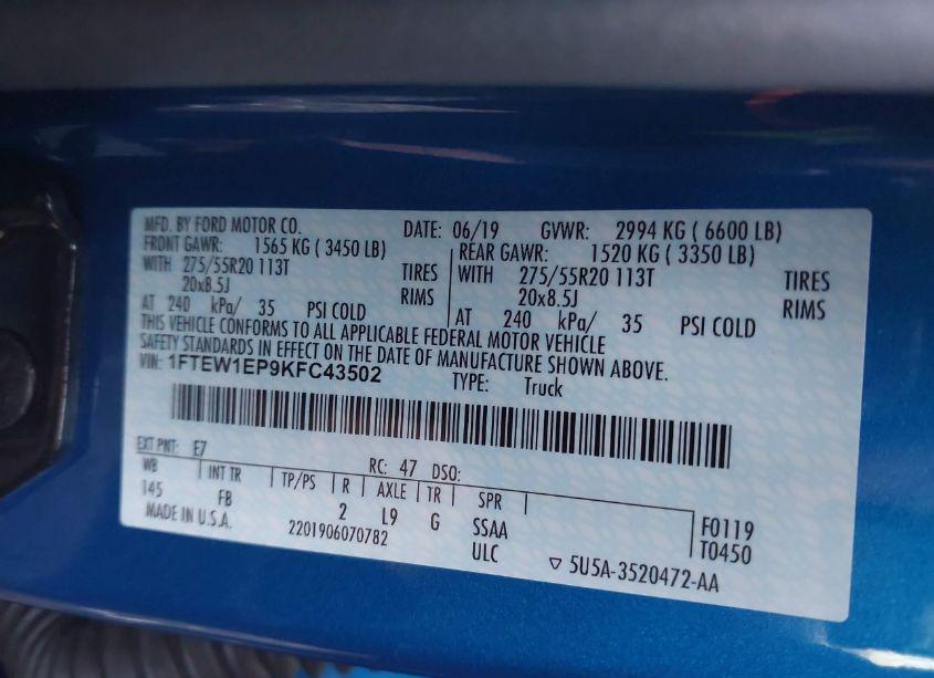 Photo 9 of 2019 Ford F-150 XLT (VIN 1FTEW1EP9KFC43502)