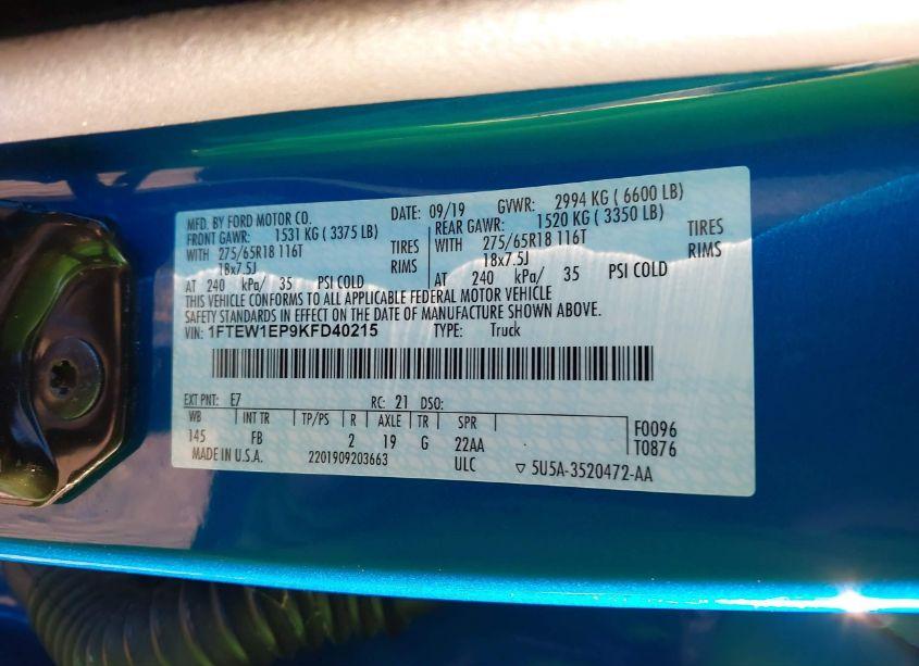 Photo 9 of 2019 Ford F-150 XLT (VIN 1FTEW1EP9KFD40215)