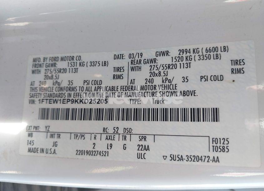 Photo 9 of 2019 Ford F-150 XL (VIN 1FTEW1EP9KKD25205)