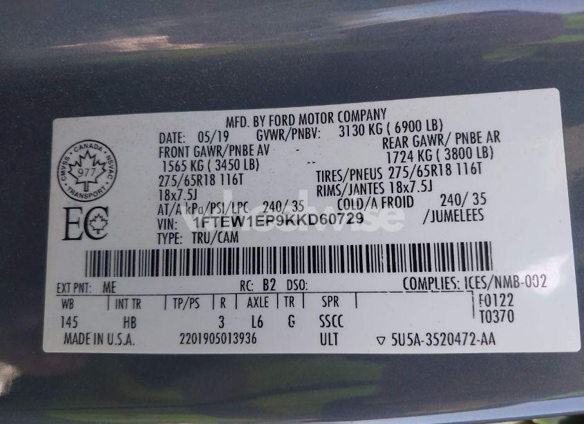 Photo 9 of 2019 Ford F-150 LARIAT (VIN 1FTEW1EP9KKD60729)