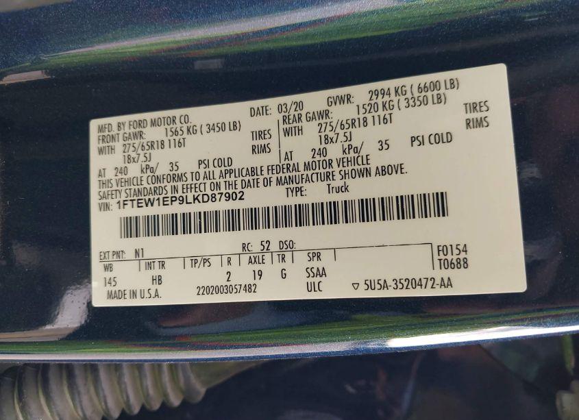 Photo 9 of 2020 Ford F-150 LARIAT (VIN 1FTEW1EP9LKD87902)