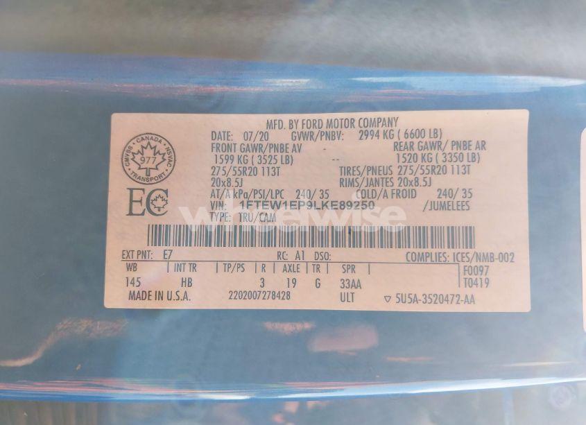 Photo 9 of 2020 Ford F-150 LARIAT (VIN 1FTEW1EP9LKE89250)