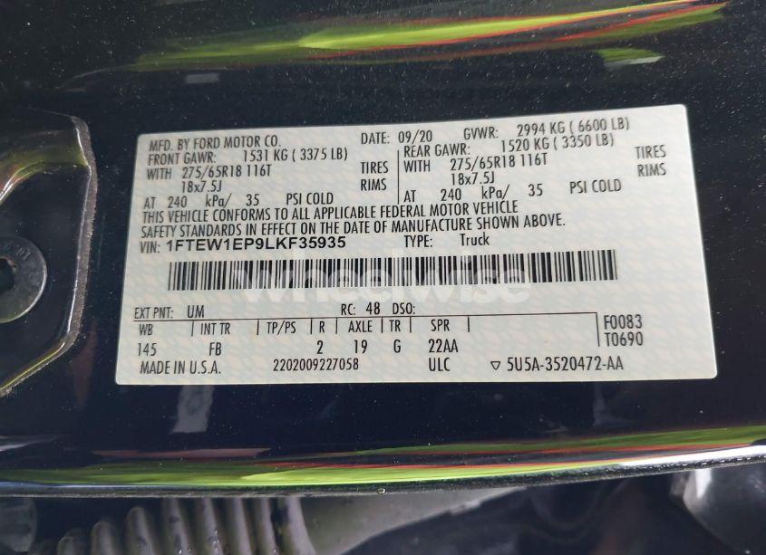 Photo 9 of 2020 Ford F-150 XLT (VIN 1FTEW1EP9LKF35935)