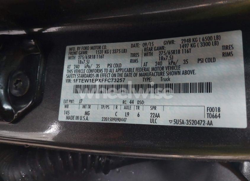 Photo 9 of 2015 Ford F-150 XLT (VIN 1FTEW1EPXFFC73257)