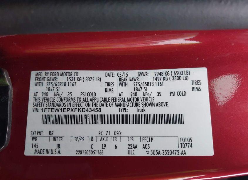 Photo 9 of 2015 Ford F-150 XLT (VIN 1FTEW1EPXFKD43458)