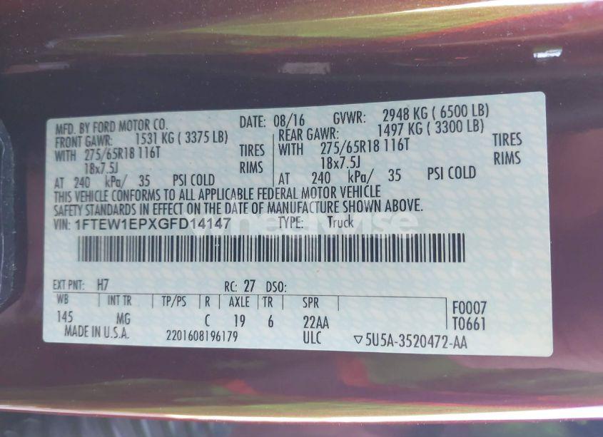 Photo 9 of 2016 Ford F-150 XLT (VIN 1FTEW1EPXGFD14147)