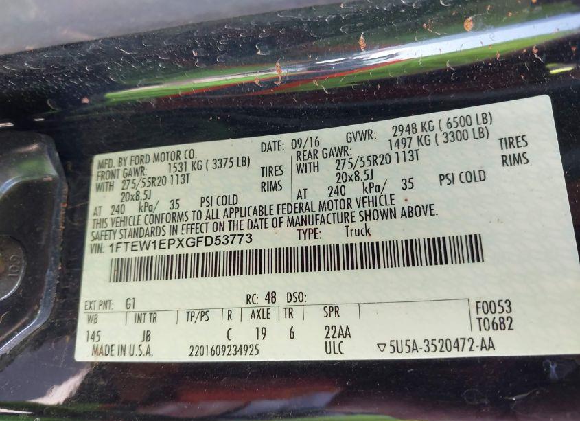 Photo 9 of 2016 Ford F-150 XLT (VIN 1FTEW1EPXGFD53773)