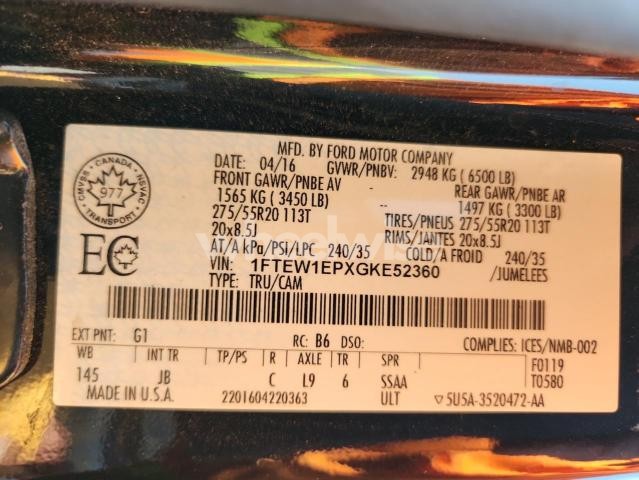 Photo 5 of 2016 FORD F150 SUPERCREW (VIN 1FTEW1EPXGKE52360)