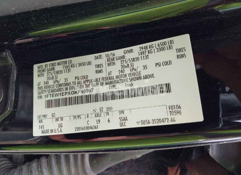 Photo 9 of 2016 Ford F-150 XLT (VIN 1FTEW1EPXGKF95907)