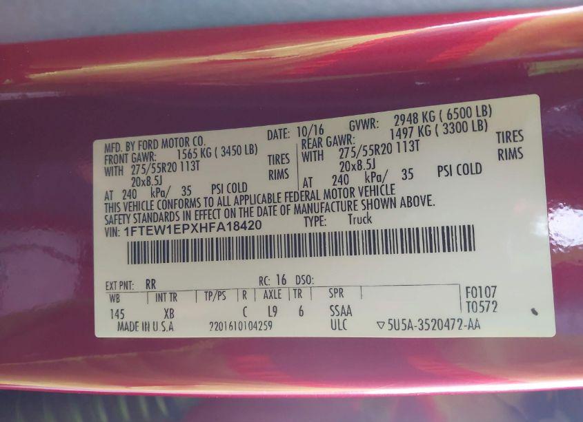 Photo 9 of 2017 Ford F-150 XLT (VIN 1FTEW1EPXHFA18420)