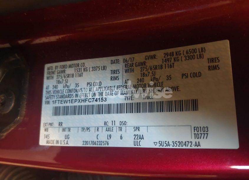 Photo 9 of 2017 Ford F-150 XLT (VIN 1FTEW1EPXHFC74153)